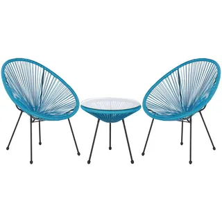Beliani Balkonset Blau Polyrattan Beistelltisch mit 2 Stühlen Spaghetti-Optik Modern Mexikanischer Stil Outdoor Balkon Terrasse Garten Möbel - Gr.: onesize
