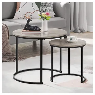 Yaheetech Couchtisch, 2er Set Beistelltisch Sofatisch mit Runder Tischplatte & Metallgestell grau