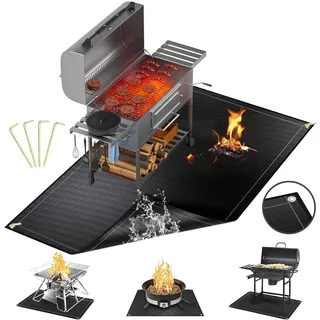 Grillmatte Bodenschutz,Feuerfeste Unterlage 182 * 115cm,Faltbare Grillunterlage mit Löchern und Bodennägeln,Wasserbeständige Ölbeständiger,Grill Bodenschutzmatte für BBQ Grill,Kamin,Boden,Rasen