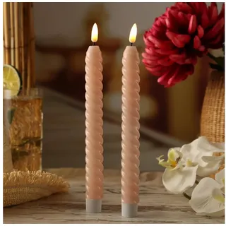 MARELIDA LED-Kerze LED Stabkerzen Twist Tafelkerzen gedreht Echtwachs 25cm Timer rosa 2St, LED Classic, warmweiß (2100K bis 3000K) rosa