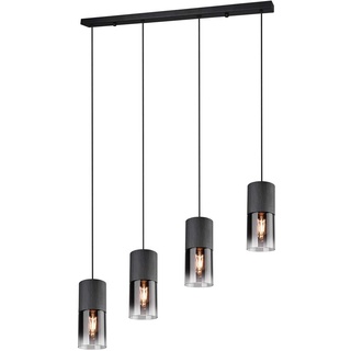TRIO Beleuchtung Ausgefallene LED Balkenpendelleuchte aus matt schwarzem Metall mit Vier Rauchglasschirmen