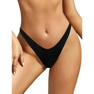 SHEKINI Damen V Schnitt Niedrige Taille Tanga Brazilian High Cut Bottom Bikinihose Sexy Thong Bikini Unterteil Schwarz Badehose Bademode - S