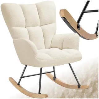 tectake® Skandi Schaukelstuhl, Sessel Wohnzimmer, Relaxsessel, Wohnzimmer Möbel Ohrensessel Vintage Look, Lesesessel, Schaukelsessel, Rocking Chair Babyzimmer, Schlafzimmer - beige