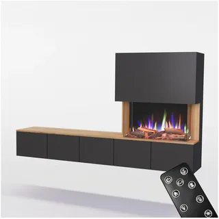 GLOW FIRE Elektrokamin CW5 Rechts E-Motion LED Kamin- Wohnwand mit Kamin, Sideboard mit Kamin, Elektrokamin mit Heizfunktion und Knistereffekt schwarz