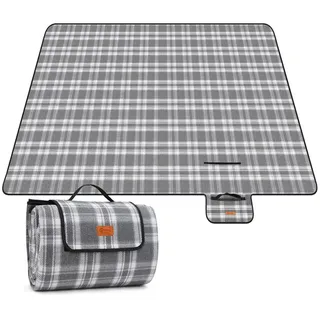 Picknickdecke Picknickdecke 200 x 200 cm Campingdecke Wasserdicht, 3 Schichten, Sekey, Campingdecke Wärmeisoliert mit Wasserdichter Unterseite grau
