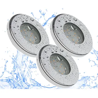 TRANGO LED Einbauleuchte, 3er Set 6729IP65-038-5WAK IP65 LED Einbaustrahler Chrom Edelstahl inkl. 3x 5 Watt GU10 LED Leuchtmittel 3000K warmweiß & GU10 Fassung, Außen, Bad, Warmweiß, Badleuchte, Deckenleuchte, Deckenstrahler