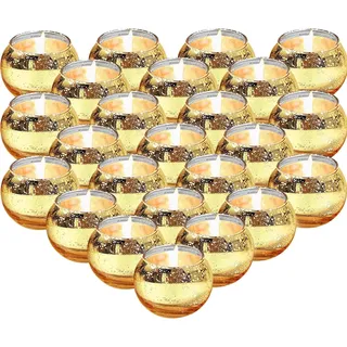 24 Stück Teelichtgläser, Kerzengläser Teelichthalter Glas, Kerzenglas Teelichter Gold, Windlicht Glas Klein für Hochzeit, Tischdekoration, Valentinstag, Weihnachten