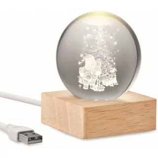 Kristallglaskugel mit 3D Laserung Weihnachtliches Dekor Weihnachtsmann Santa Claus LED-Licht (100 Lumen) auf Holzsockel mit USB-Ladekabel Beleuchtung von unten toller Effekt Schneekugel neu definiert