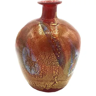 Flasche Kollektion Murano Glas Murrina Blatt Gold Made in Italy (rotes Herz, Ø 7 H 9 cm)