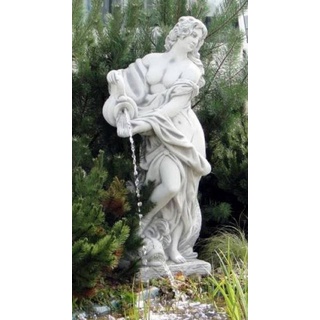 Casa Padrino Skulptur Jugendstil Wasserspeier Skulptur Frau mit Krug Grau 44 x 40 x H. 140 cm - Elegante Wasserspeier Stein Figur - Barock & Jugendstil Garten Deko Accessoires