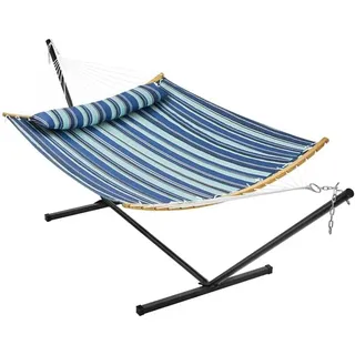 Yaheetech - Hängematte mit Gestell & Kissen, xxl Doppelhängematte mit Ständer bis 216 kg Belastbar für 2-3 Personen, Höhenverstellbarer Hammock für