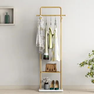 TIEOU Goldener Kleiderständer mit Ablage, goldene Kleiderständer für Boutiquen, freistehender Kleiderständer zum Aufhängen von Kleidung, goldener Kleiderständer, kleiner Metall-Kleiderständer,