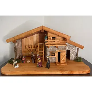 DARLUX Weihnachts-Holz Krippe + Figuren Dekoration Handgefertigt Holzschnitzerei