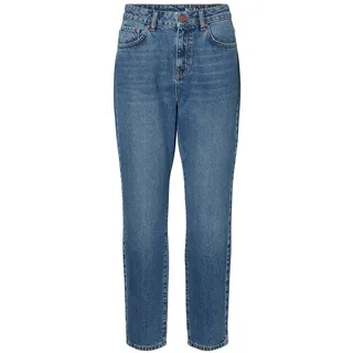 Noisy May Damen Jeans NMISABEL HW ANKL MOM JNS KI018MB Straight Fit Blau Normaler Bund Reißverschluss W 29 L 32