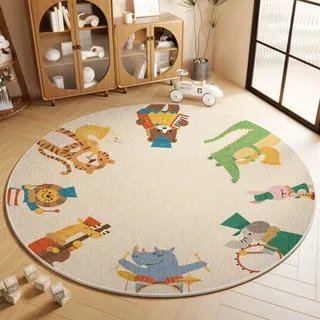 Viusneun Teppiche, rutschfeste Waschbar Kinderteppich Pädagogischer Spielteppich Runder Kristall Samt Teppich für Babyzimmer Kleinkinderzimmer Wohnzimmer (Tier,80 x 80 cm)