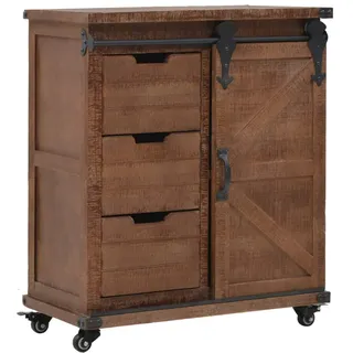 Festnight Aufbewahrungsschrank | Vintage Sideboard | Industrial Kommode | Beistellschrank mit Rollen | Holz Schubkastenkommode | Braun Massives Tannenholz und Stahl 64x33,5x75 cm