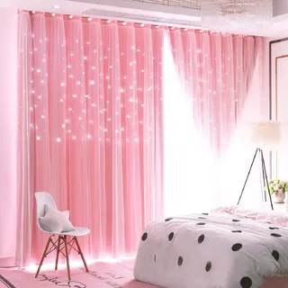 Unistar Verdunklungsvorhänge mit Sternen, für Schlafzimmer, Mädchen, Kinder, Baby, Fensterdekoration, doppellagig, Sternausschnitt, ästhetische Wohnzimmer-Dekoration, Wand-Vorhang, B 132 x L 160 cm,