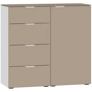 Jutzler Kommode, Weiß, Hellbraun, Kunststoff, 2 Fächer, 4 Schublade(n) Schubladen, 90x87x43 cm, Typenauswahl, in verschiedenen Größen erhältlich, Abdeckplatte aus Glas, Wohnzimmer, Kommoden & Sideboards, Kommoden