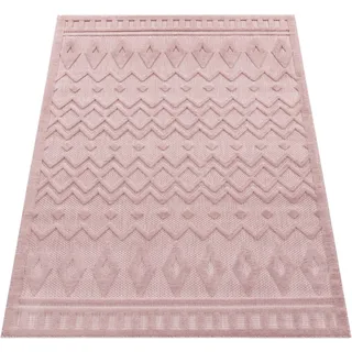Teppich PACO HOME "Livorno 671" Teppiche Gr. B/L: 160 cm x 220 cm, 14 mm, 1 St., rosa (pink) Esszimmerteppiche Uni-Farben, Scandi, Rauten Muster, Hoch-Tief Effekt, Outdoor geeignet