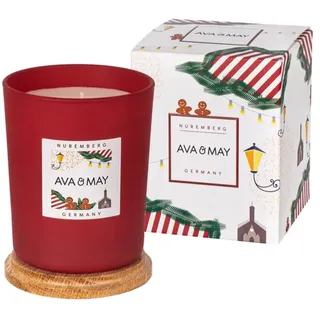 AVA & MAY Nürnberg Duftkerze (180g) – Vegane Kerze im Glas mit edlen Düften von Ingwer, Nelke und Zimt – Handgemachte Kerze mit weihnachtlicher Eleganz