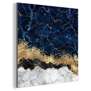 MuchoWow Metallbild Marmor - Weiß - Gold - Luxus, (1 St), Alu-Dibond-Druck, Gemälde aus Metall, Aluminium deko bunt 50 cm x 50 cm x 0.4 cm