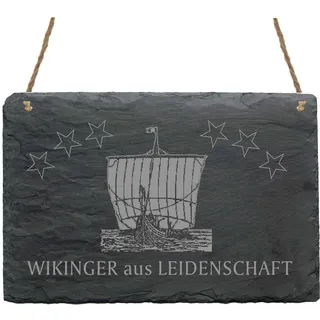 Schiefertafel « WIKINGER AUS LEIDENSCHAFT » Schild mit Motiv Wikingerschiff - Türschild Wanddeko Dekoration - Germane Heide Ostsee Nordsee