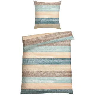 SCHIESSER Emilia Gestreift Baumwolle Petrol 155 x 220 cm + 80 x 80 cm