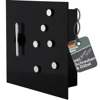 BALOU Schlüsselkasten modern mit Glas Magnettafel, 33x33x6,8cm schwarz