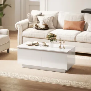 HOMCOM Couchtisch Höhenverstellbar, Wohnzimmertisch mit Hebeplatte, 2 Schublade