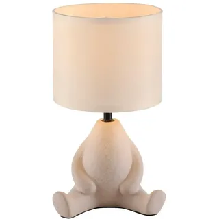Licht-Erlebnisse Tischlampe Keramik Stoff Beige Wohnzimmer Kinderzimmer 32 cm E27 bis 25 W Männchen dekorativ blendarme Nachttischleuchte Schlafzimmer FERLIN