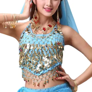 SamHeng Damen Neckholder-BH für Bauchtanz, rückenfrei, gepolstertes BH-Oberteil, Camisole, Neckholder, Bandage-Tanktop, Pailletten, Bauchtanz-Crop-Top für Festival, Party, Clubwear - Einheitsgröße