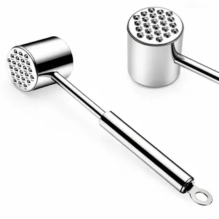 Dexpally Fleischklopfer aus Edelstahl, Schnitzelklopfer Fleischhammer Doppelseitig Silber, Fleischplattierer Spülmaschinenfest, Meat Tenderizer für Schnitzel, Steak, Rindfleisch (27 cm)