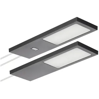 SOTech 2er Set LED-Möbelleuchte GIULIA II mit/ohne Sensor schwarz, 2700K warmweiß inkl. Trafo und Verteiler Unterbauleuchte Schrankleuchte Vitrinenbeleuchtung