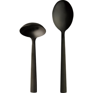 Aida RAW - 2 pcs - Cutlery set gravy/potato spoon giftbox - Matte black (14638), Besteck, Schwarz