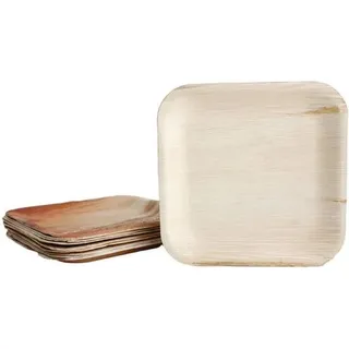 100x viereckiger Teller aus Palmblatt Größe 20x20
