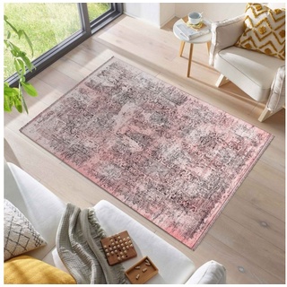 Teppich, Homtex, 80x250 cm, Moderne Vintage Teppiche für dein Wohnzimmer - stilvoll und gemütlich rosa