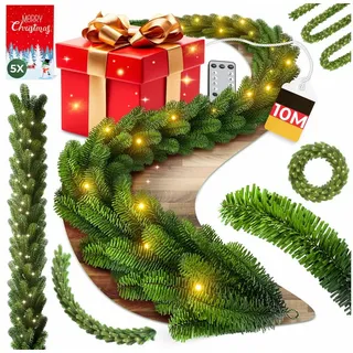 Kunstgirlande Weihnachtsgirlande LED Girlande 10m inkl. Fernbedienung, KESSER, Weihnachtsdeko, Tannengirlande mit LED-Beleuchtung, In & Outdoor grün 1000 cm