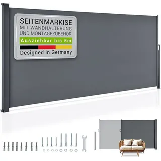 Juskys Seitenmarkise Dubai 200 x 500 cm Anthrazit