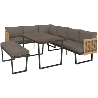 Ambia Garden Loungegarnitur, Anthrazit, Braun, Natur, Metall, Kunststoff, Glas, Textil, 4-teilig, Füllung: Schaumstoff,Polyester, L-Form, 256x198 cm, Loungemöbel, Loungemöbel-Sets