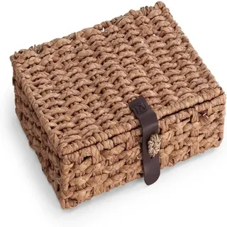 Dekorative Aufbewahrungsbox Aus Rattan Mit Deckel, Großer Geflochtener Wasserhyazinthenkorb, Braun, 37 X 28 X 12,5 Cm