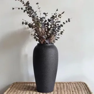 Famanu Bodenvase Große Schwarze Keramische Vase - Rustikale und Moderne Wohnraumdekoration