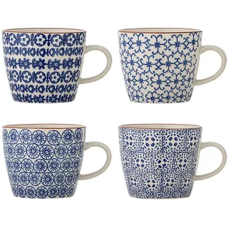 Bloomingville Karine Becher Set aus Steingut, Blau – 4er-Set im Hygge-Stil, Ø 9,5 cm H 8 cm