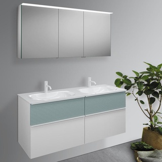 Burgbad Fiumo Badmöbel-Set Doppelwaschtisch mit Waschtischunterschrank und Spiegelschrank, SGGT142RF3956FOT55C0001G0223