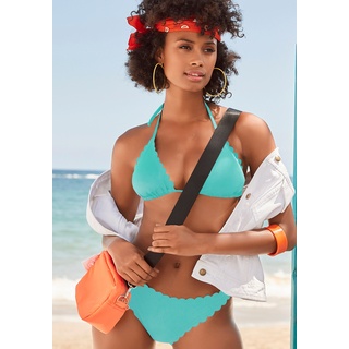 Triangel-Bikini-Top LASCANA "Scallop" Gr. 40, Cup A/B, blau (türkis) Damen Bikini-Oberteile Bikini-Oberteil Ocean Blue mit gelaserter Wellenkannte