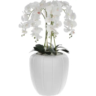 botle Weiß Künstliche Orchidee Kaskaden Blumenstrauß im Weiß Topf, ca. 90 cm Hoch, gummierte Blumen, 5 Triebe Heimbüro Dekoration