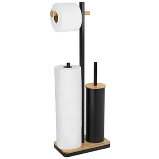 Yoka Home - Toilettenpapierhalter stehend Schwarz Bambus - Klopapierhalter stehend mit Klobürste - Klorollenhalter stehend mit Platz für 4 Reserverollen - WC Garnitur stehend H: 67,5 x B: 24,5 [cm]