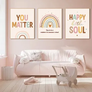 3er Set Poster Kinderzimmer Deko Regenbogen Wolken Bilder Ohne Rahmen Wandbilder für Jungen Mädchen Kinderzimmer Wanddeko (A,50x70cm)