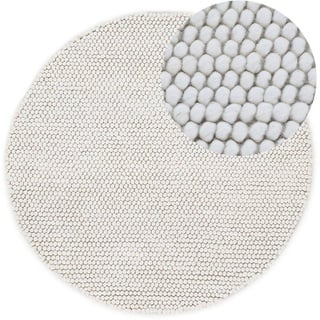 Teppich Calo, carpetfine, rund, Höhe: 16 mm, Handweb Teppich, Uni-Farben, meliert, handgewebt, 70% Wolle beige