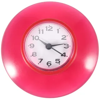 YUMILI Wanduhr, niedliche Mini-Saugwanduhr mit Spiegel Quarzuhr wasserdichte Dusche Quarzuhren Dekoration für Badezimmer, Küche, Schlafzimmer, 6 Farben(Rot)