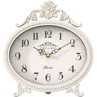 Abdurey Vintage-Tischuhr auf Ständer, Schreibtisch und Regal, dekorative Uhr, französischer rustikaler Stil, Kaminuhr, Metallrahmen, antikweißes Finish, Bauernhaus, Schlafzimmer, Nachttisch